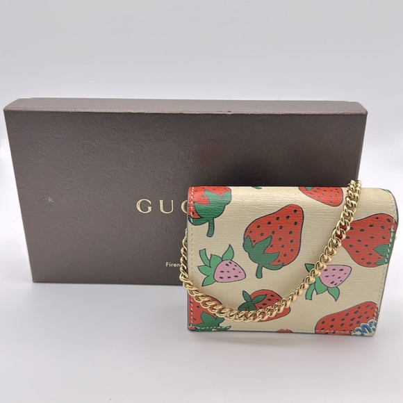 Gucci Zumi Card Case Wallet Strawberry Ivory Multicolor - Picture 9 of 17